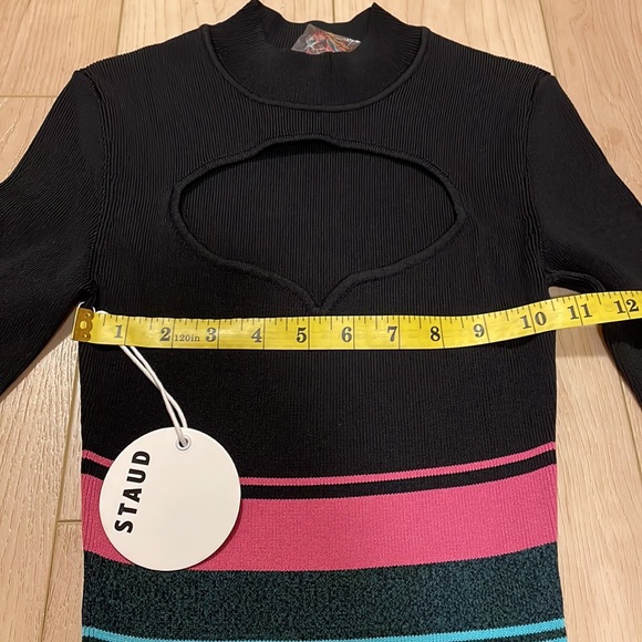 STAUD Clara Stripe Cutout Ribbed Long Sleeve Sweater Dress, sz S - Picture 11 of 15